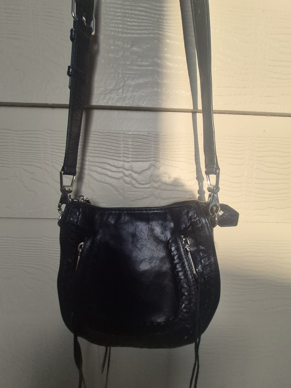 Rebecca Minkoff Black Leather Vanity Saddle Crossbody Bag - Picture 2 of 14